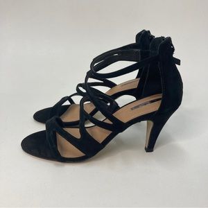 Tahari Ninja Black Suede Strappy Heels Womens Size 7 1/2 M